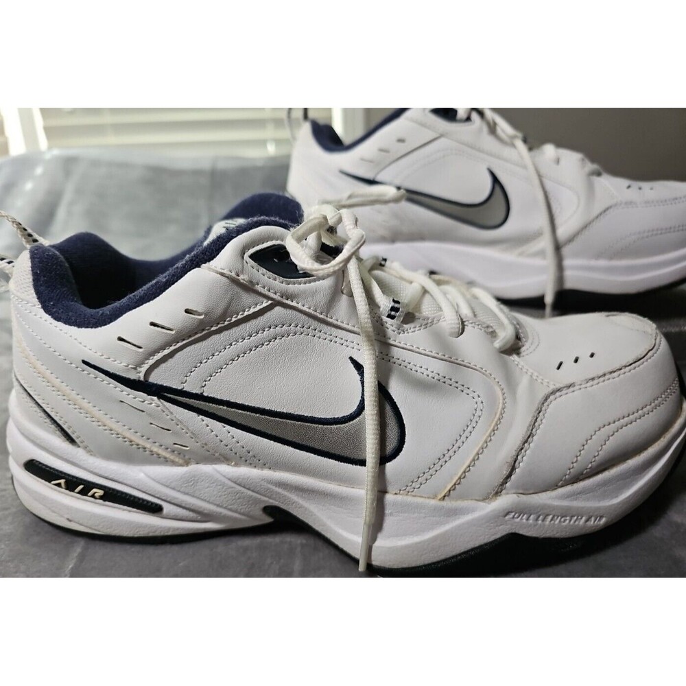 Nike Air Monarch Training Shoes Men's 416355 102 White Metallic Blue Size 11